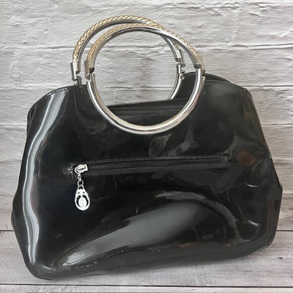 A.L.BENI- Black Patent Handbag with Braided Handles - Picture 4 of 9